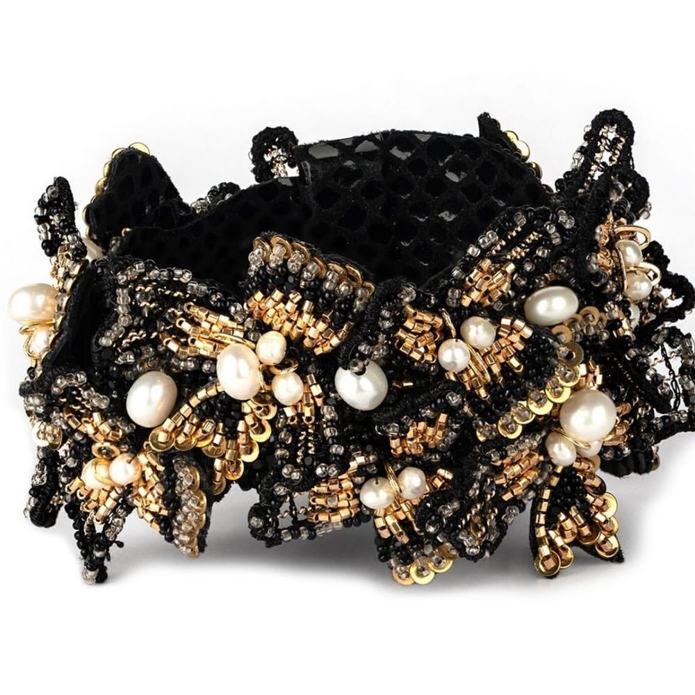 Deepa Gurnani Transcendence Collection Beaded Cuff Bracelet- Black/Gold